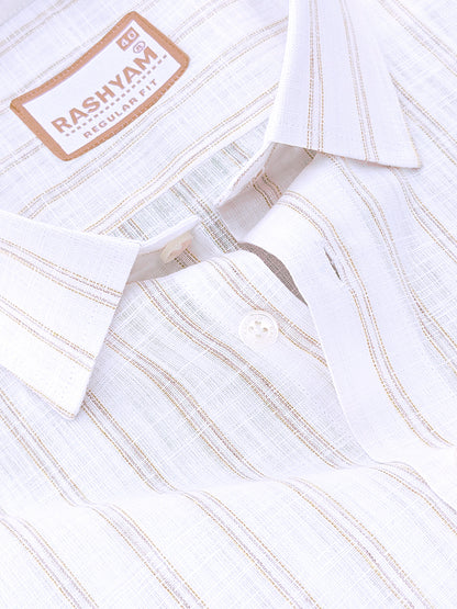 Bellariva Premium Linen Cotton Brown With Yellow Stripe On White Formal Shirt