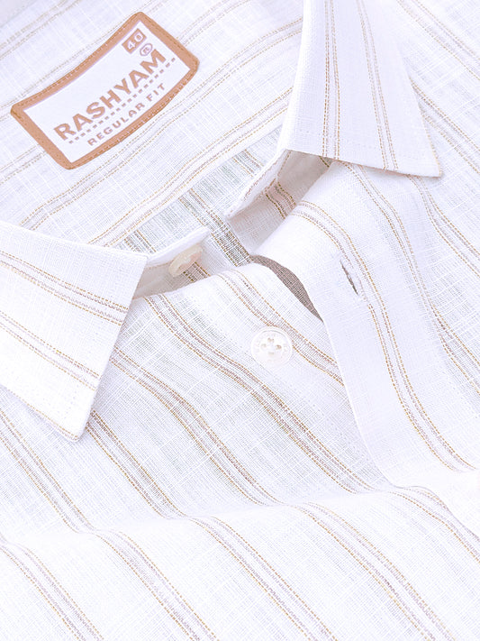 Bellariva Premium Linen Cotton Brown With Yellow Stripe On White Formal Shirt