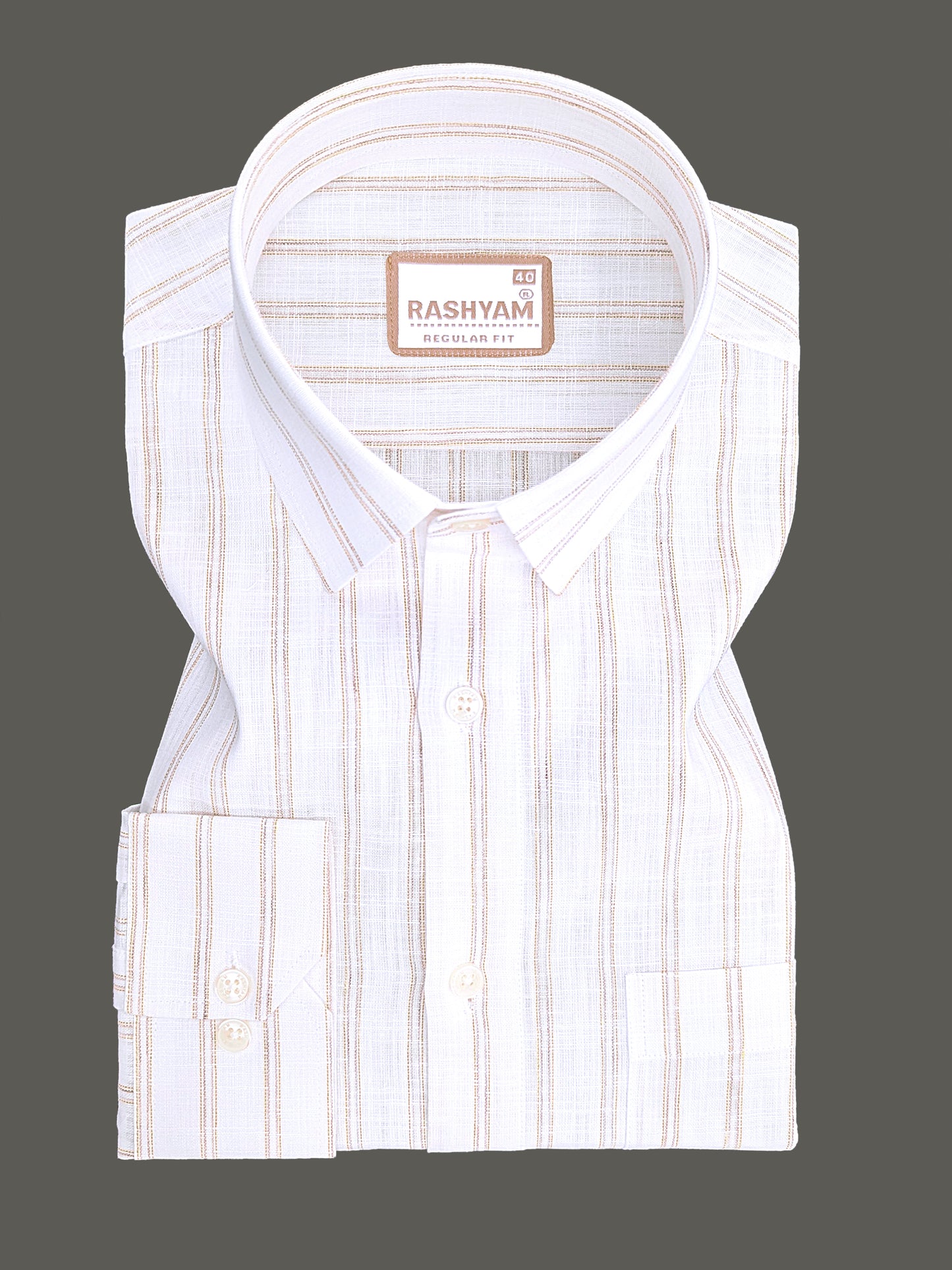 Bellariva Premium Linen Cotton Brown With Yellow Stripe On White Formal Shirt