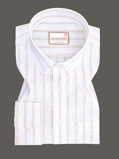 Bellariva Premium Linen Cotton Brown With Yellow Stripe On White Formal Shirt