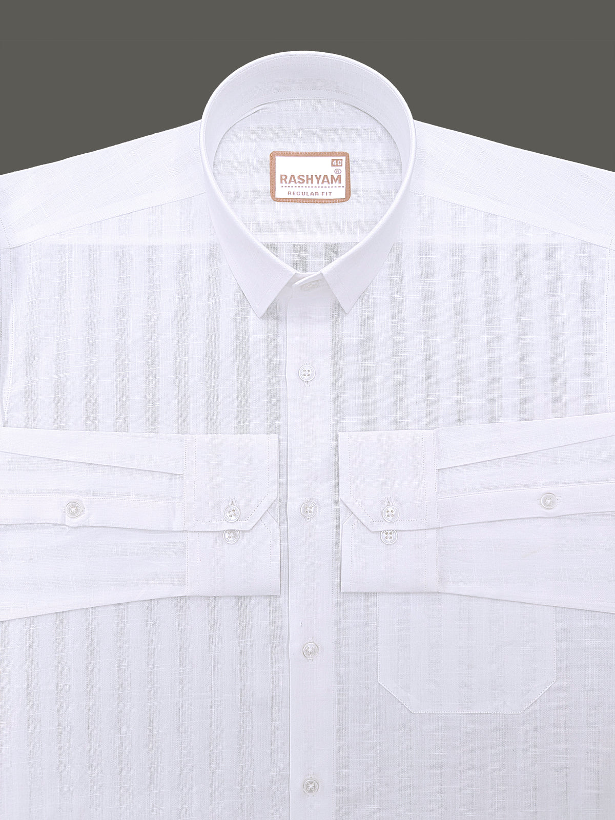 Italian Linen Cotton Bright White Wide Stripe Formal Shirt