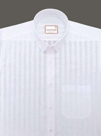 Italian Linen Cotton Bright White Wide Stripe Formal Shirt
