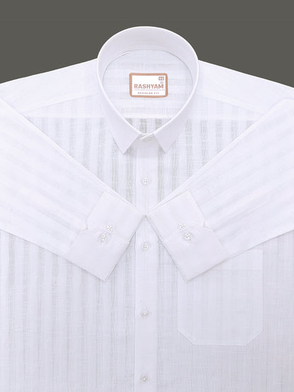 Italian Linen Cotton Bright White Wide Stripe Formal Shirt