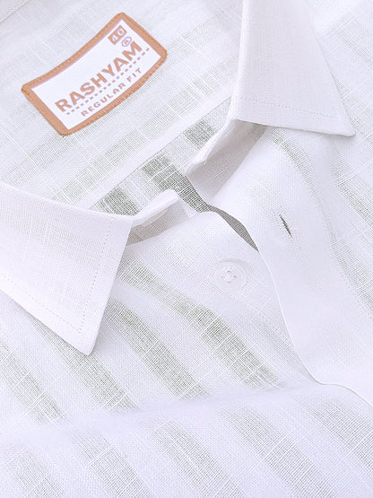Italian Linen Cotton Bright White Wide Stripe Formal Shirt