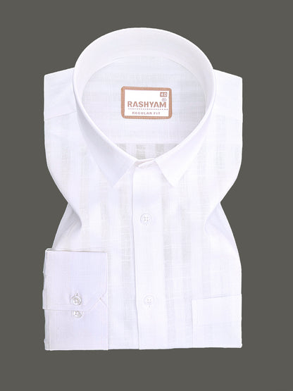 Italian Linen Cotton Bright White Wide Stripe Formal Shirt