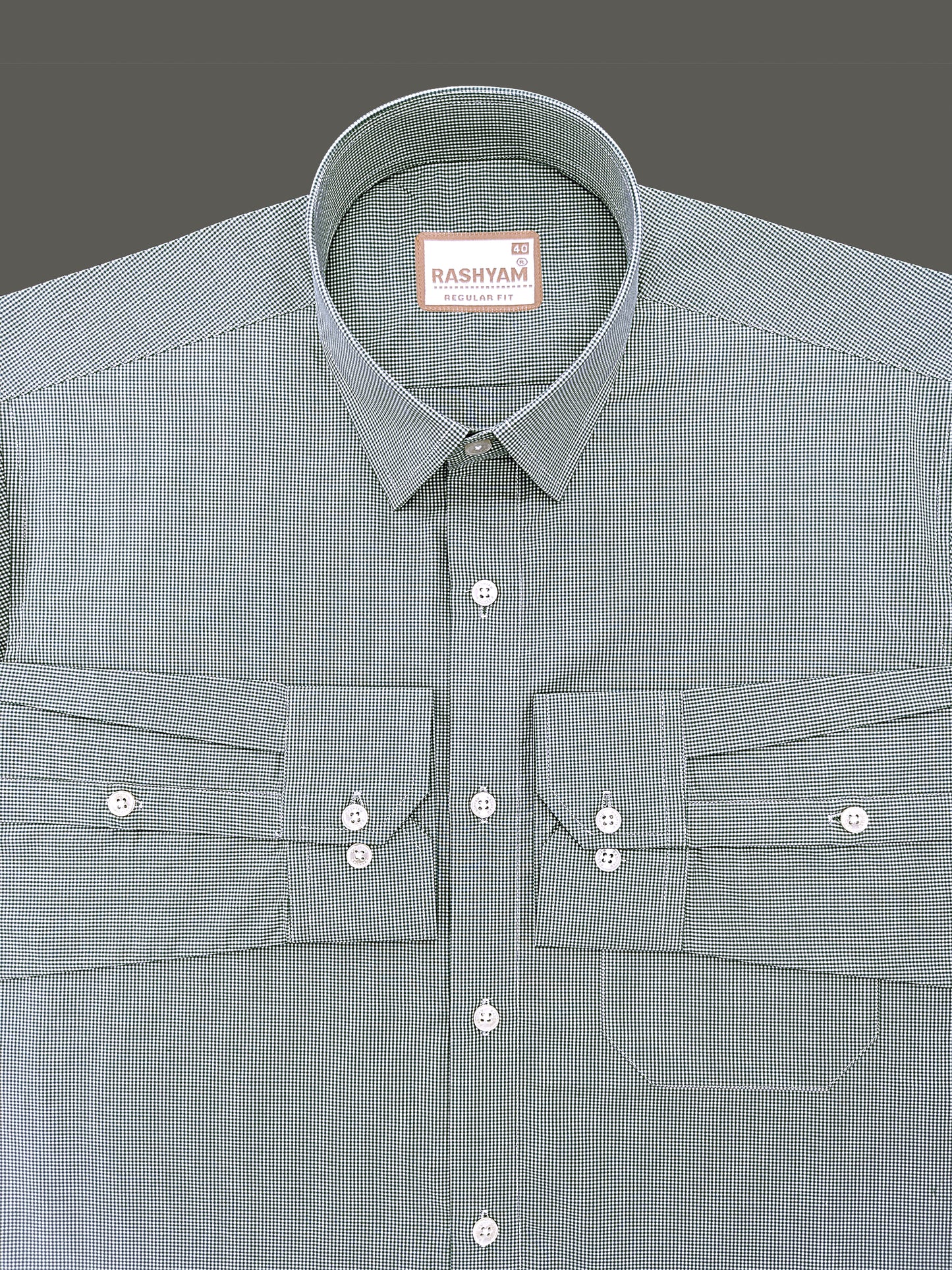 Finest Cotton Antoine Alpine Green Gingham Formal Shirt For Men