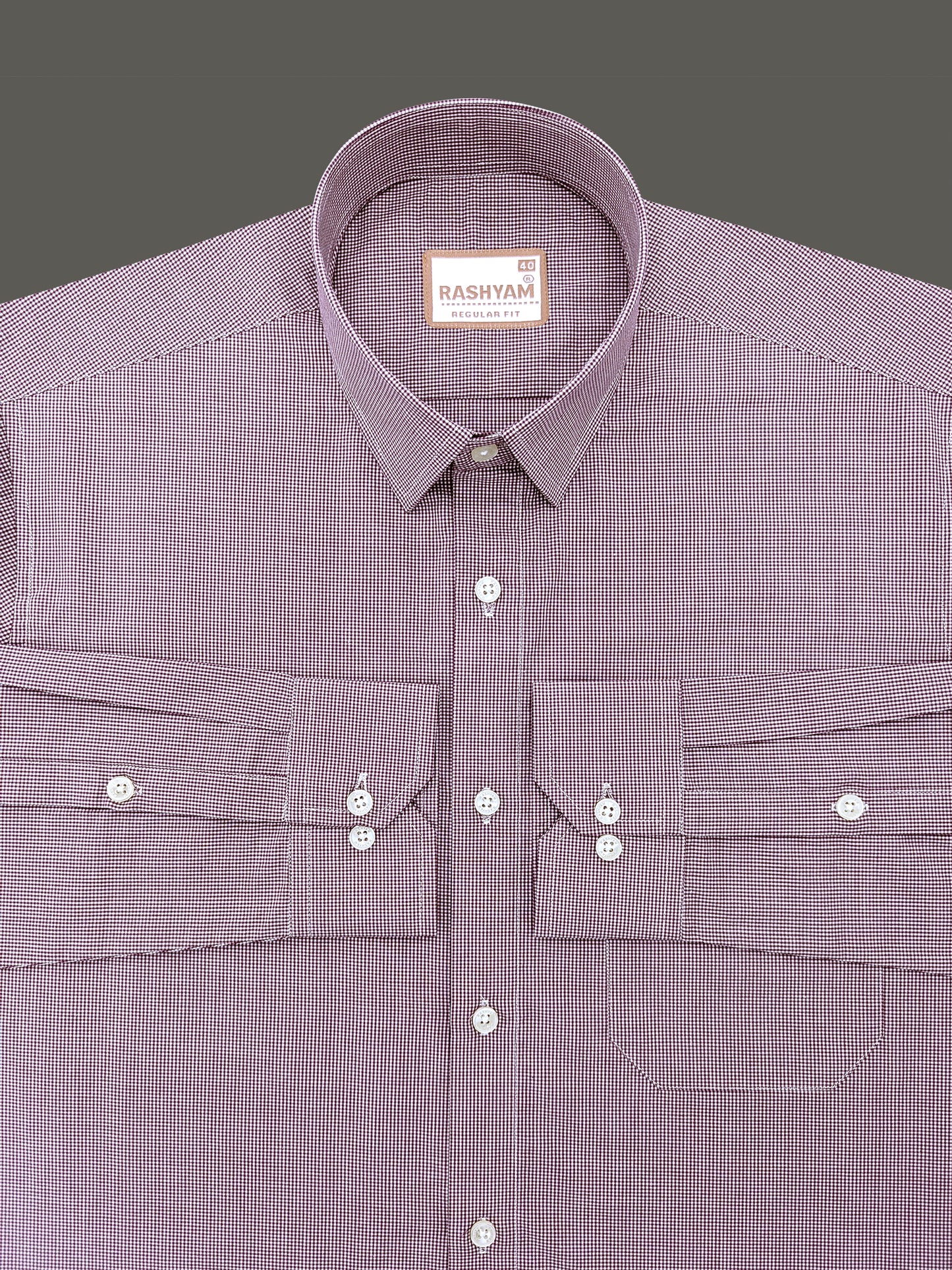 Finest Cotton Antoine Plum Wine Gingham Formal Shirt For Men