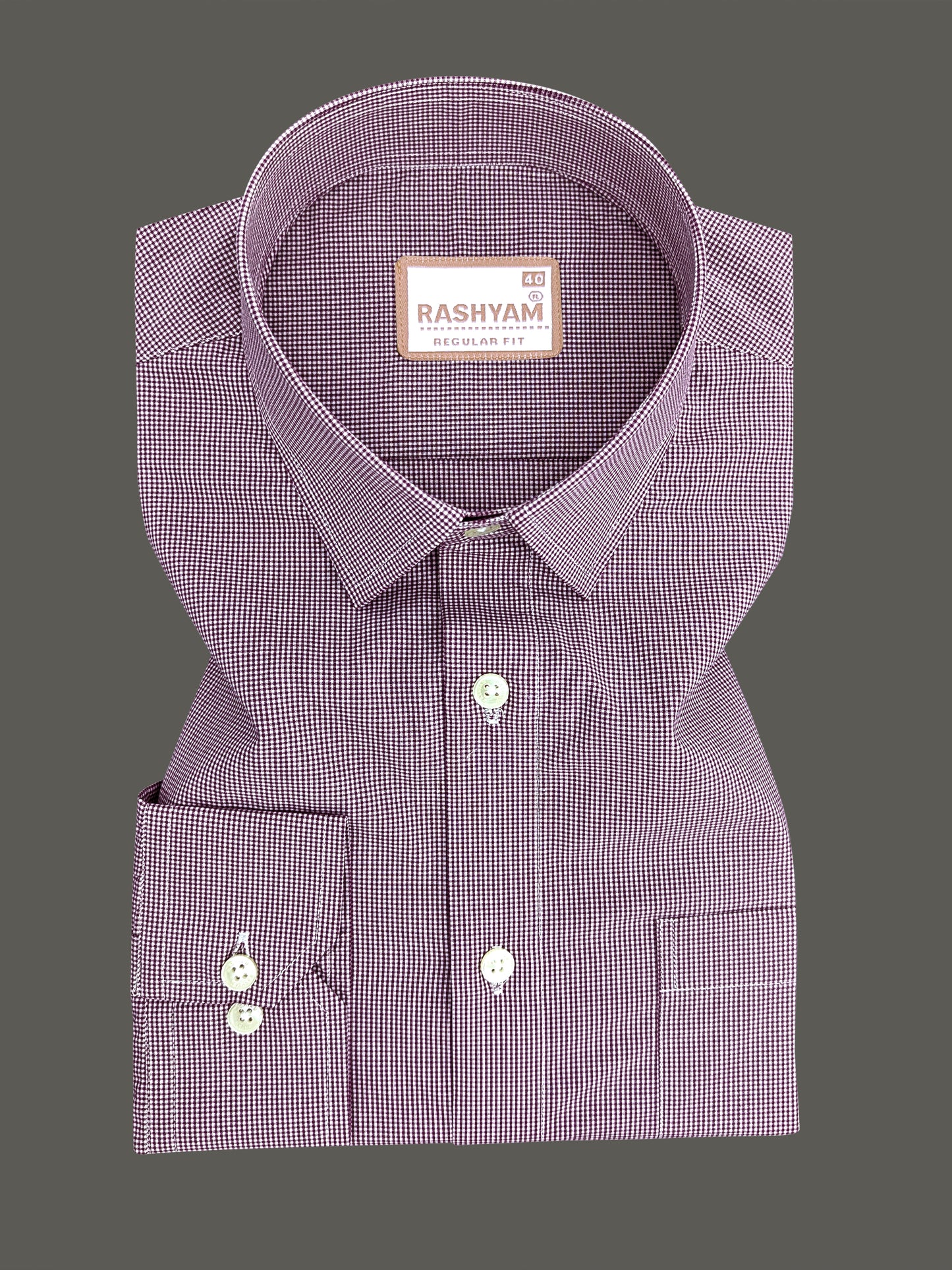 Finest Cotton Antoine Plum Wine Gingham Formal Shirt For Men
