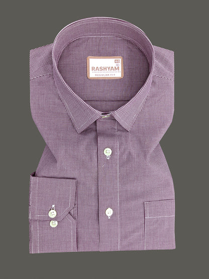 Finest Cotton Antoine Plum Wine Gingham Formal Shirt For Men