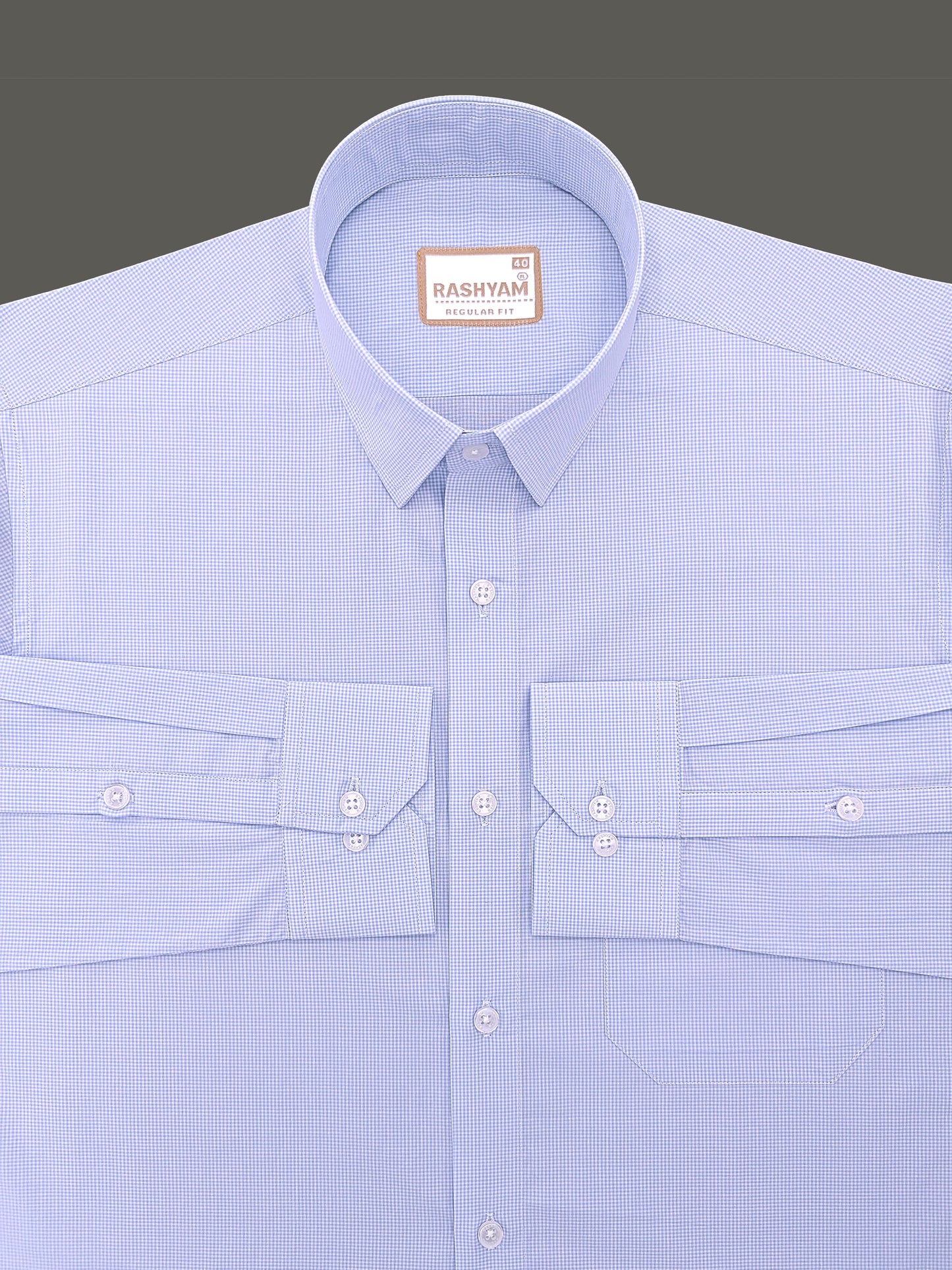 Finest Cotton Antoine Powder Blue Gingham Formal Shirt For Men