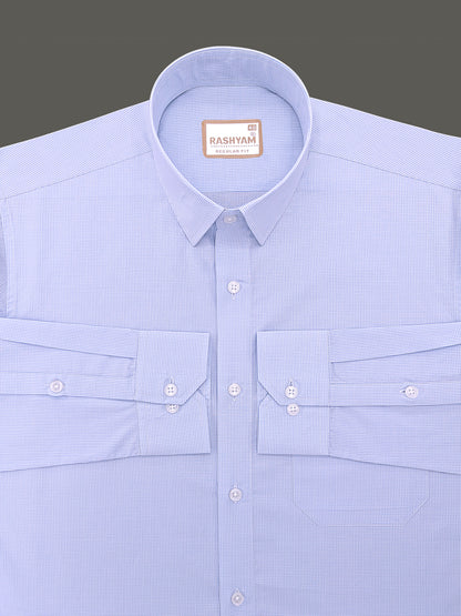 Finest Cotton Antoine Powder Blue Gingham Formal Shirt For Men