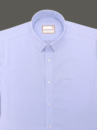 Finest Cotton Antoine Powder Blue Gingham Formal Shirt For Men