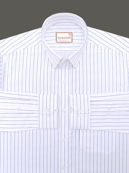 Finest Cotton Valoria Blue Line On White Formal Shirt For Men
