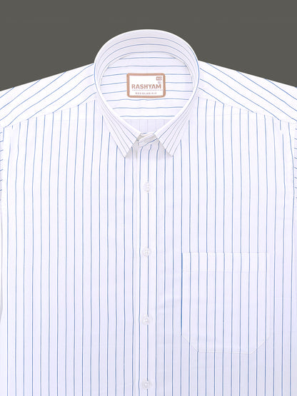 Finest Cotton Valoria Blue Line On White Formal Shirt For Men