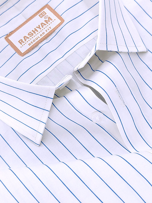 Finest Cotton Valoria Blue Line On White Formal Shirt For Men