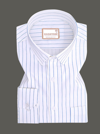 Finest Cotton Valoria Blue Line On White Formal Shirt For Men