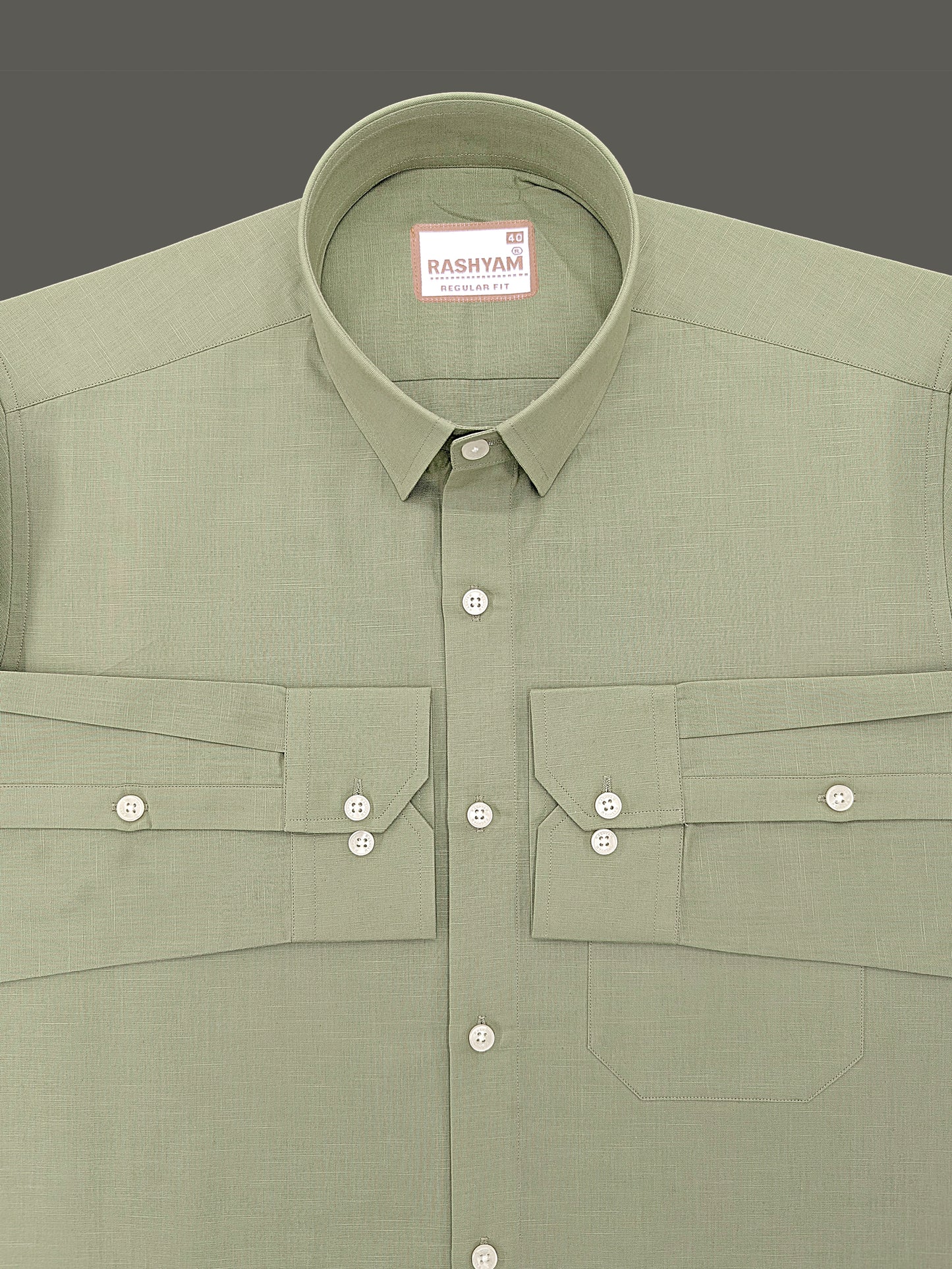 Luxurious Linen Abruzzo Sand Green Formal Shirt