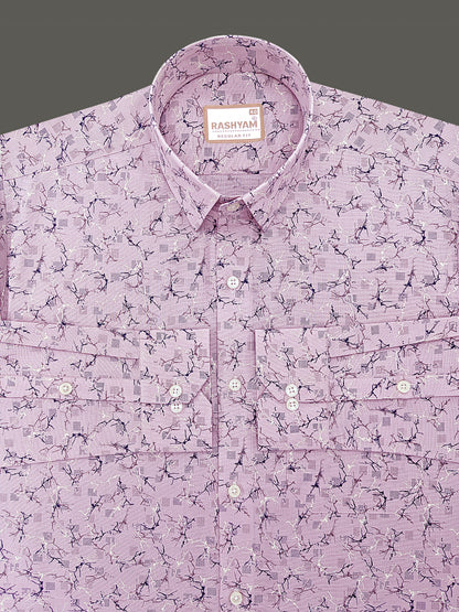 Premium Linen Cotton Arezzo Marble Vein Print On Violet Formal Shirt
