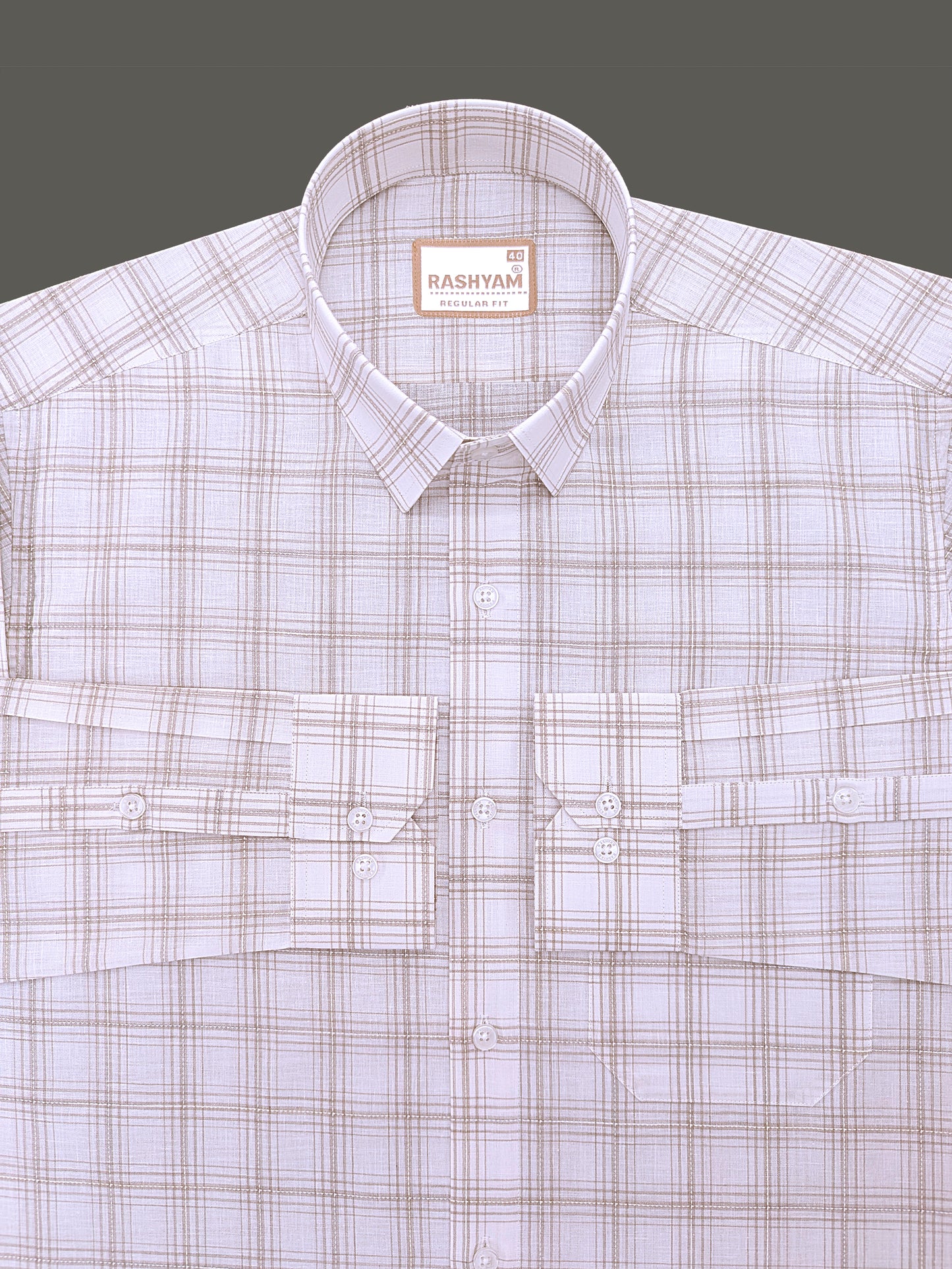 Premium Cotton Portelle Brown Checkered On White Formal Shirt