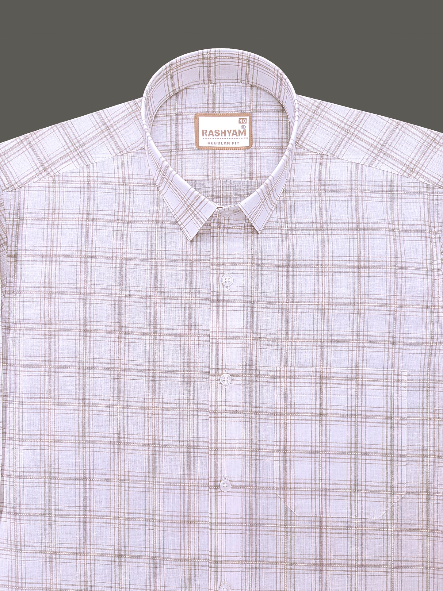Premium Cotton Portelle Brown Checkered On White Formal Shirt