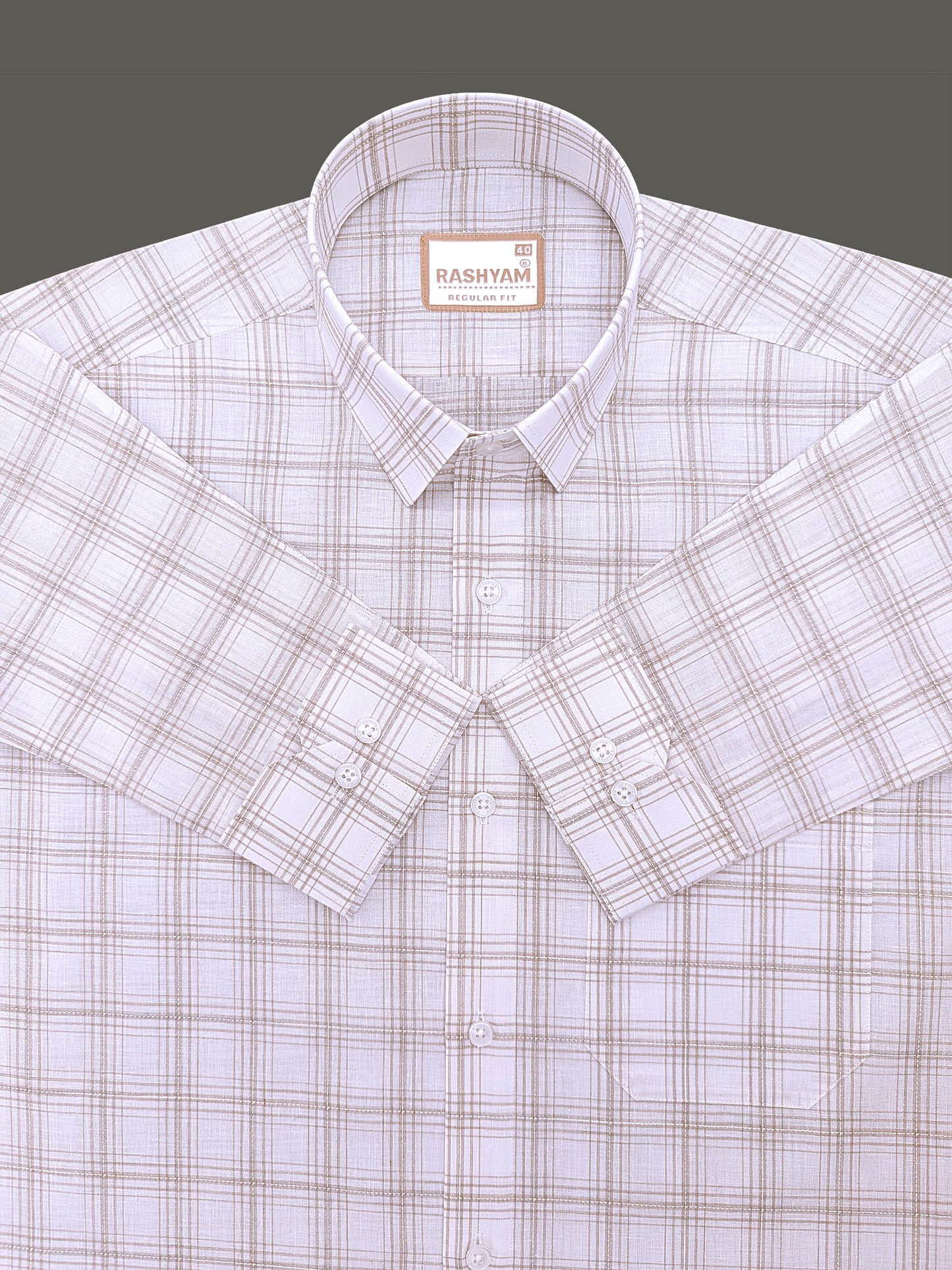 Premium Cotton Portelle Brown Checkered On White Formal Shirt
