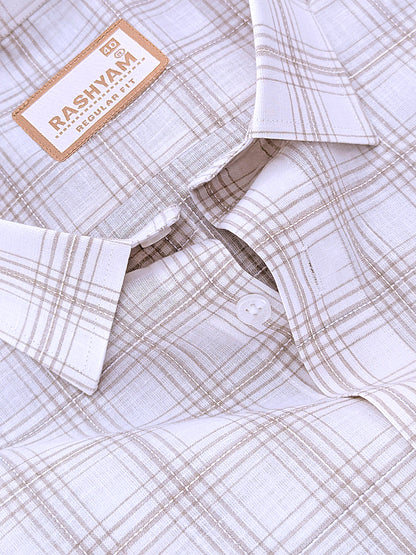 Premium Cotton Portelle Brown Checkered On White Formal Shirt