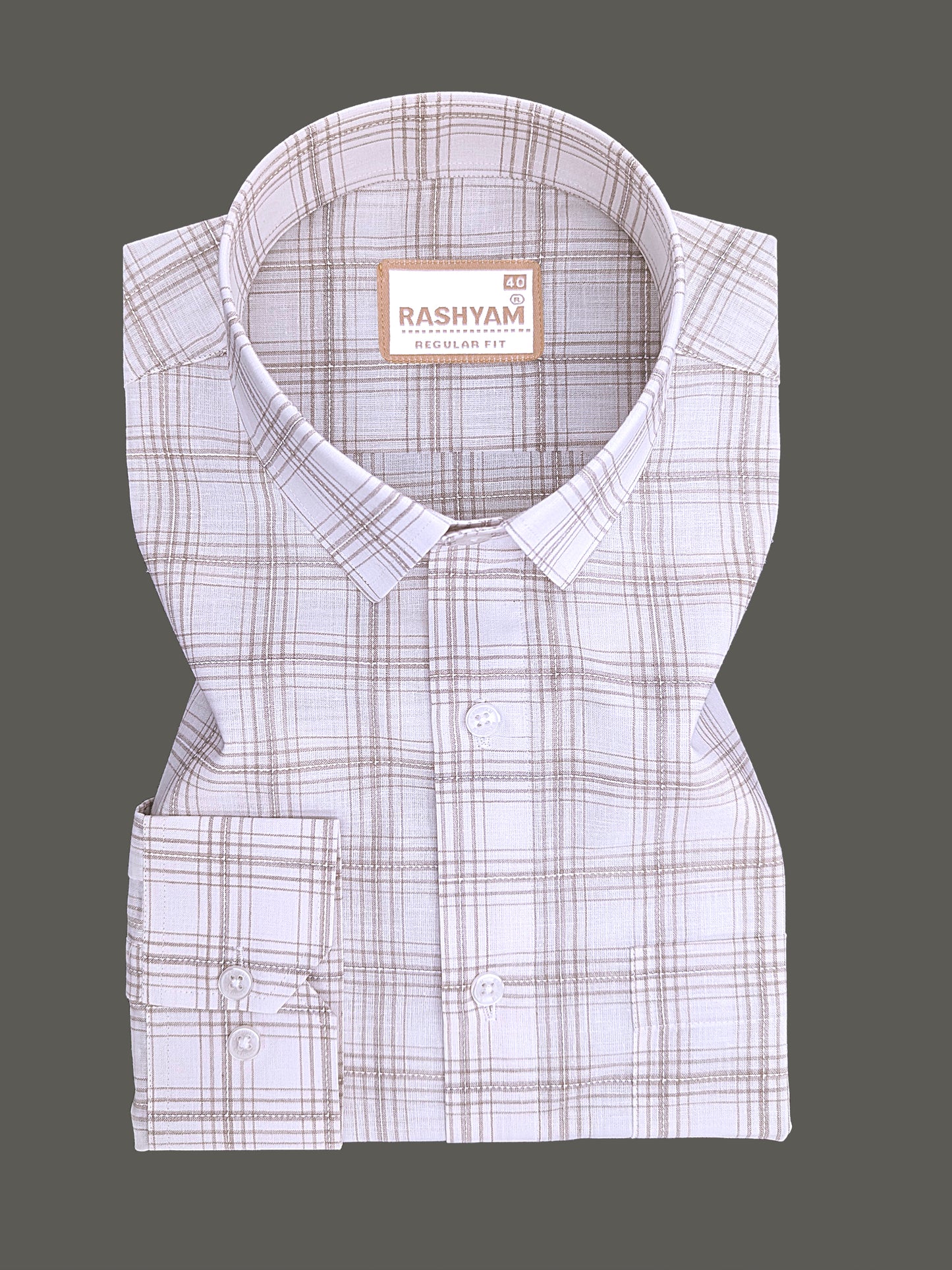 Premium Cotton Portelle Brown Checkered On White Formal Shirt
