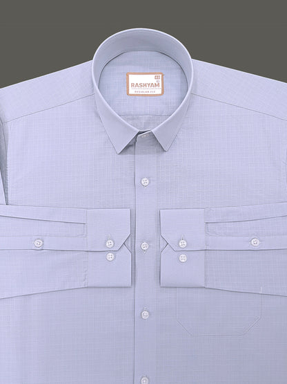Premium Cotton Portelle Silver Grey Designer Checks Formal Shirt