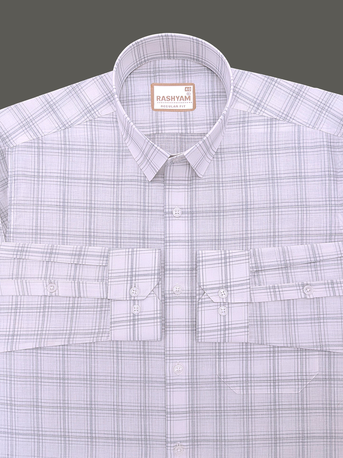 Premium Cotton Portelle Grey Checkered On White Formal Shirt
