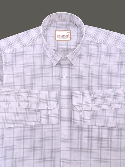 Premium Cotton Portelle Grey Checkered On White Formal Shirt