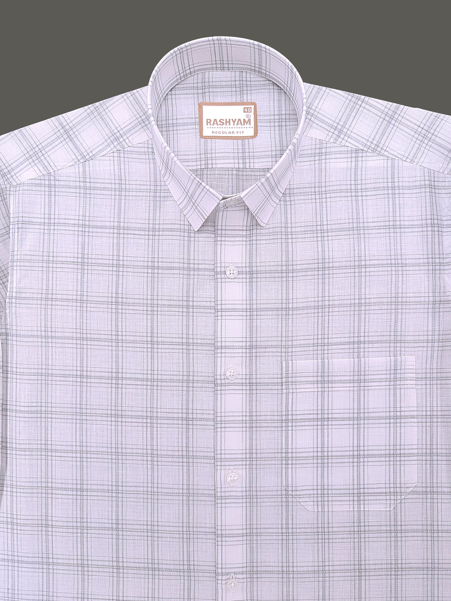 Premium Cotton Portelle Grey Checkered On White Formal Shirt