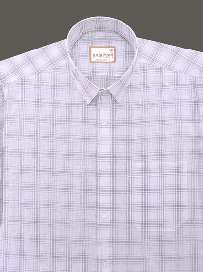 Premium Cotton Portelle Grey Checkered On White Formal Shirt