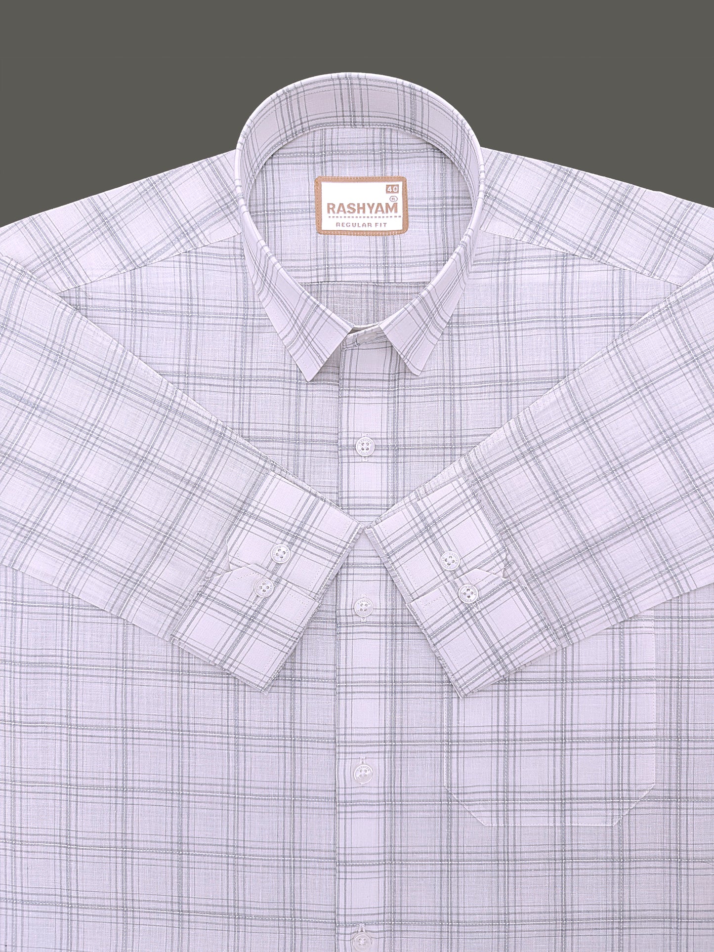 Premium Cotton Portelle Grey Checkered On White Formal Shirt