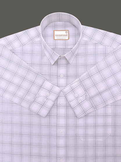 Premium Cotton Portelle Grey Checkered On White Formal Shirt