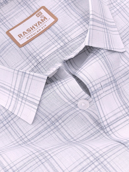 Premium Cotton Portelle Grey Checkered On White Formal Shirt