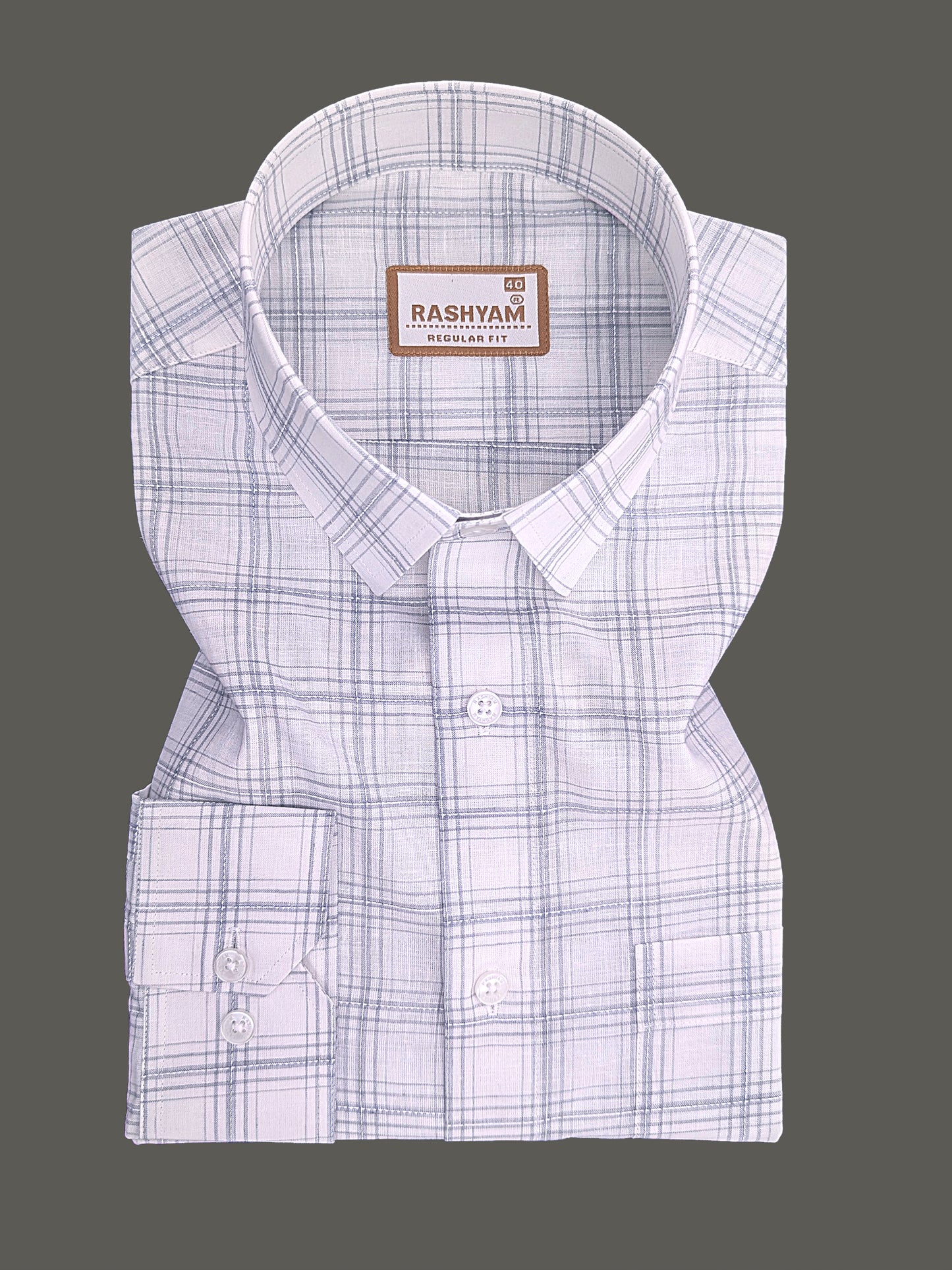 Premium Cotton Portelle Grey Checkered On White Formal Shirt