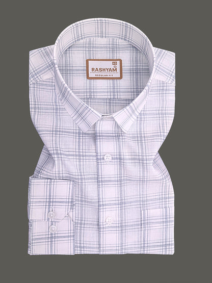 Premium Cotton Portelle Grey Checkered On White Formal Shirt