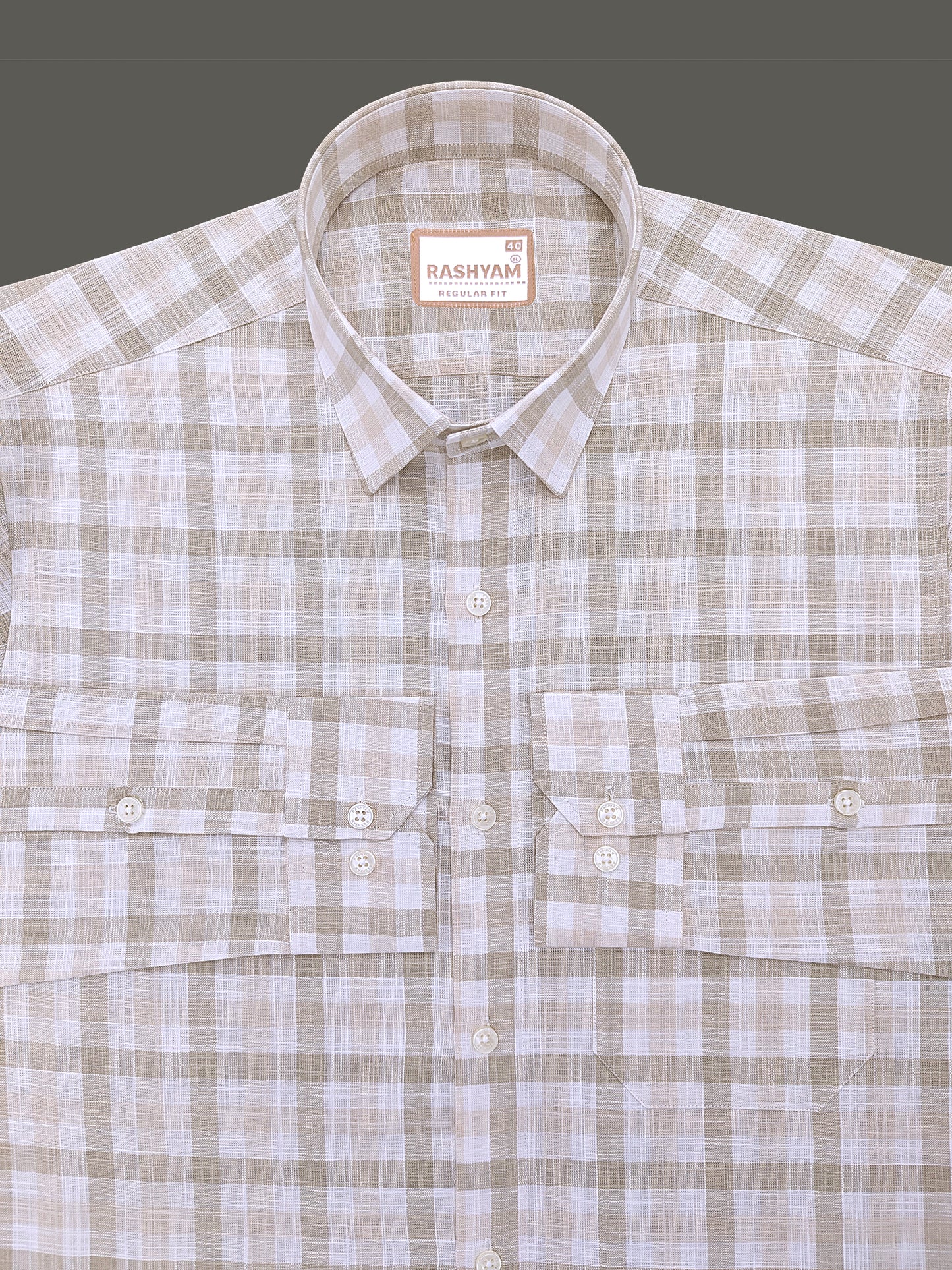 Luxurious Linen Vernazza Light Brown And White Checks Formal Shirt