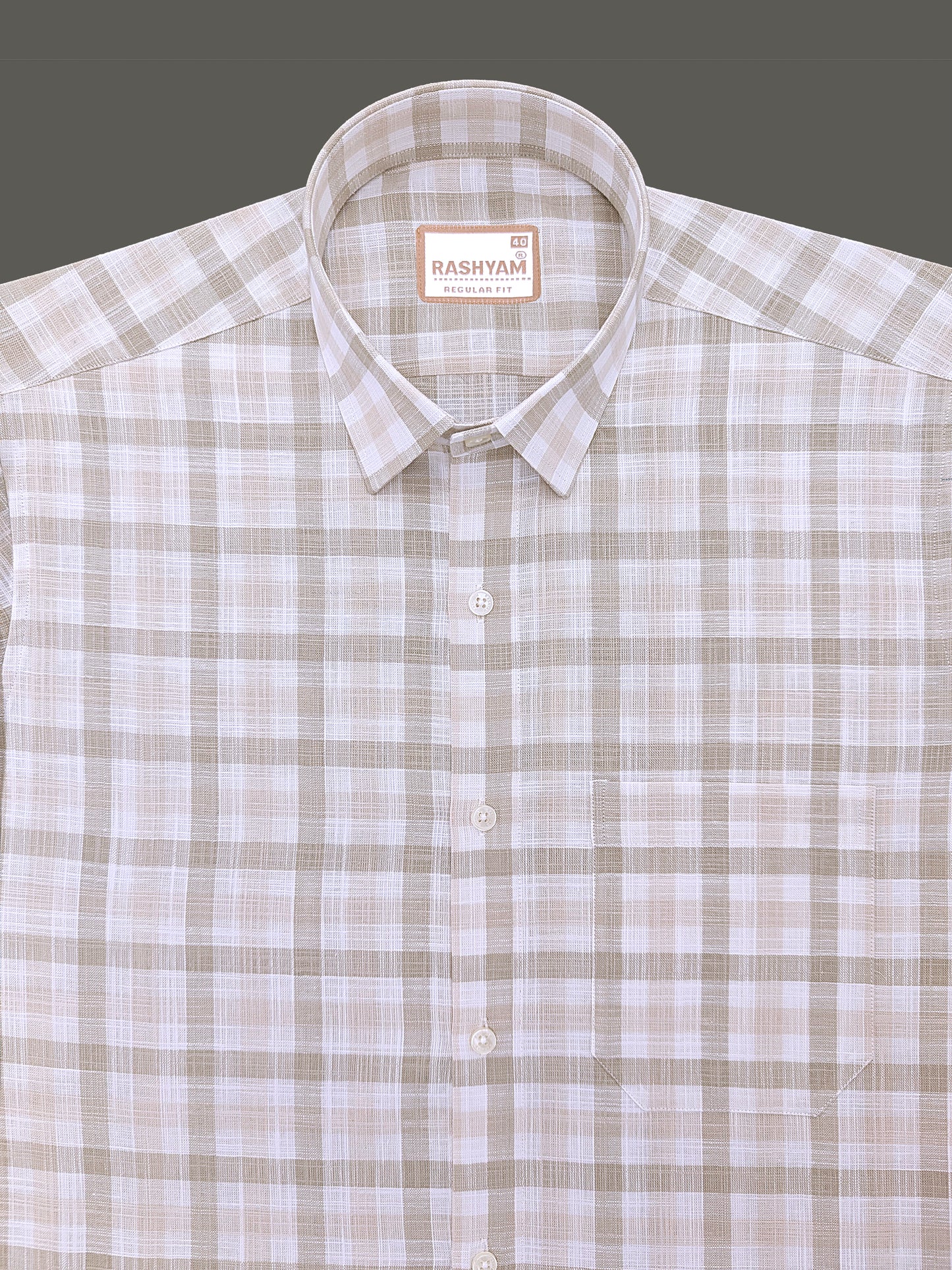 Luxurious Linen Vernazza Light Brown And White Checks Formal Shirt