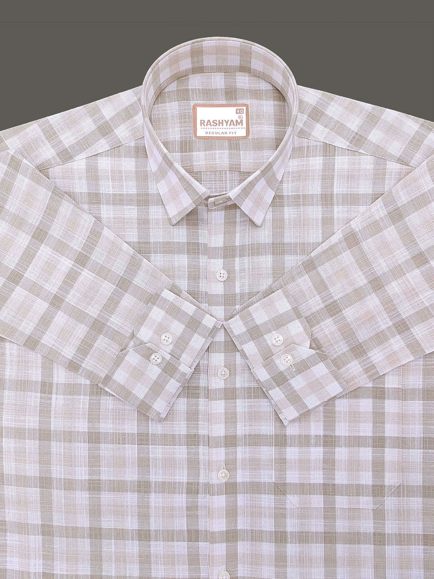 Luxurious Linen Vernazza Light Brown And White Checks Formal Shirt