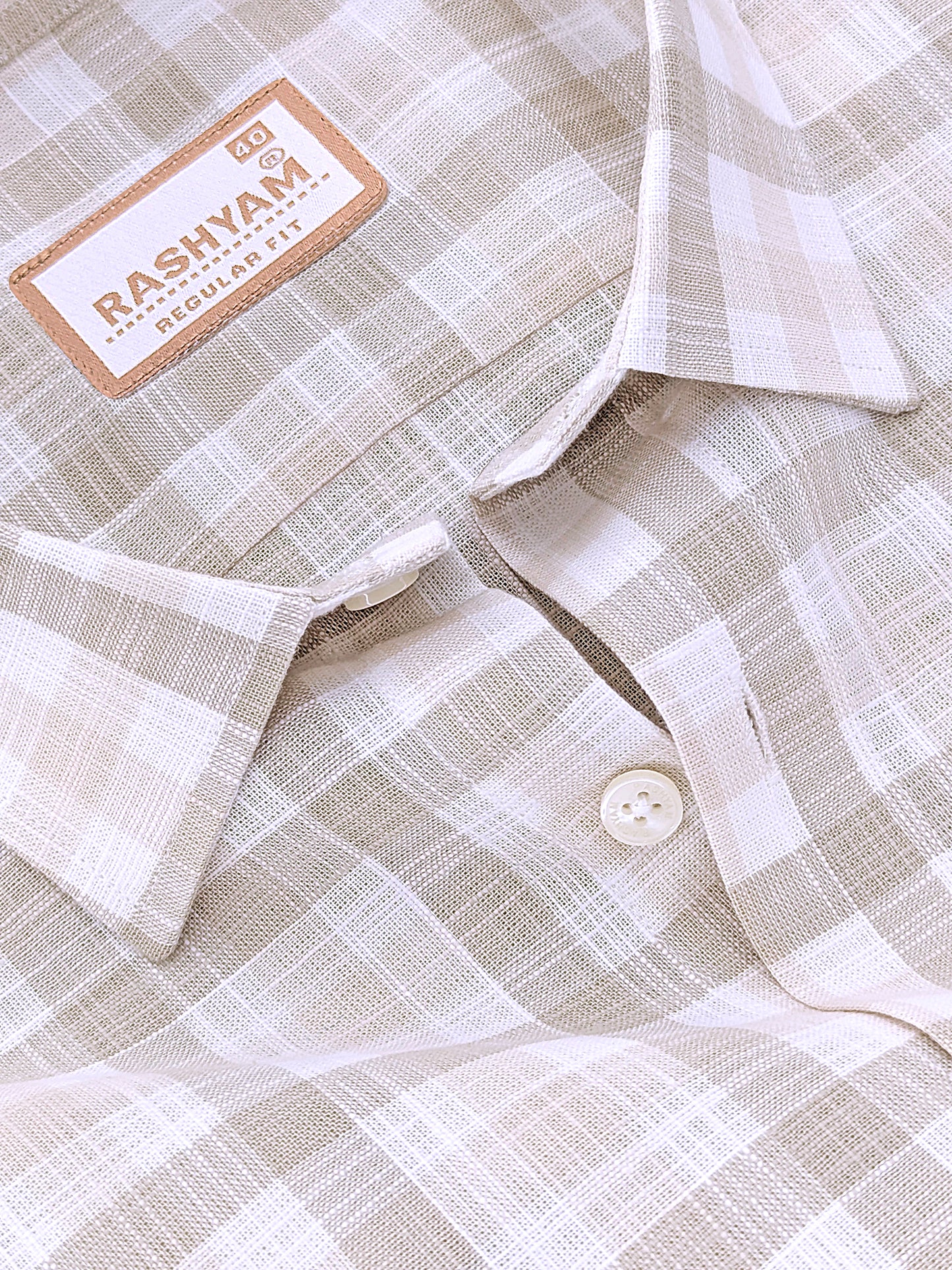 Luxurious Linen Vernazza Light Brown And White Checks Formal Shirt