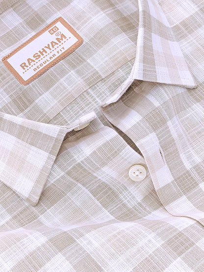 Luxurious Linen Vernazza Light Brown And White Checks Formal Shirt