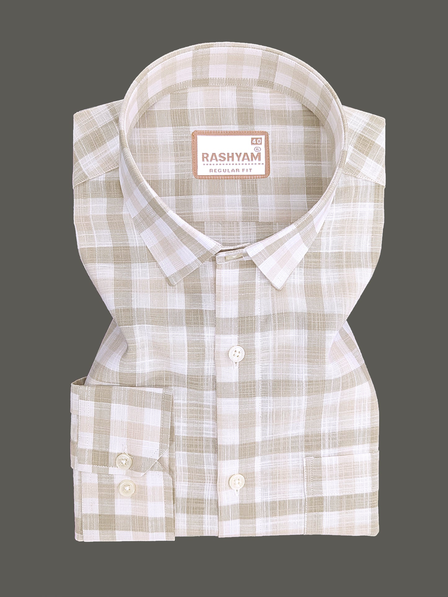 Luxurious Linen Vernazza Light Brown And White Checks Formal Shirt