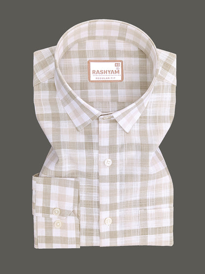 Luxurious Linen Vernazza Light Brown And White Checks Formal Shirt