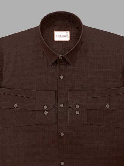 Premium Cotton Portelle Coffee Designer Checks Formal Shirt For Men