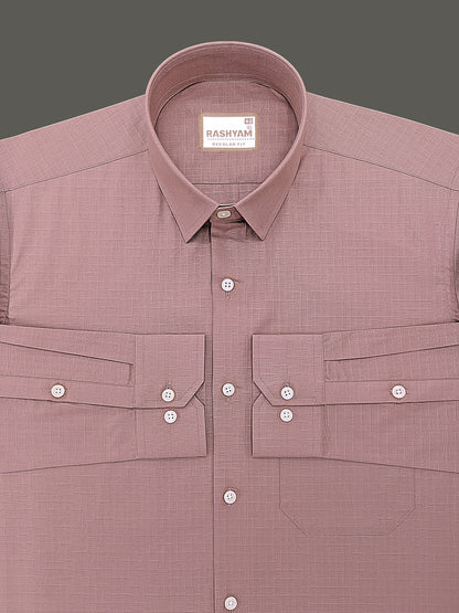 Premium Cotton Portelle Rosy Peach Designer Checks Formal Shirt For Men