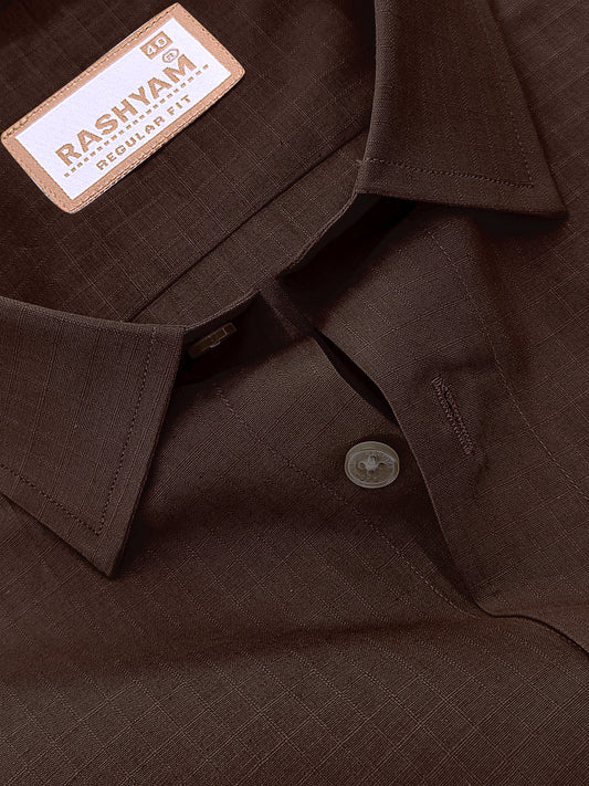 Premium Cotton Portelle Coffee Designer Checks Formal Shirt For Men