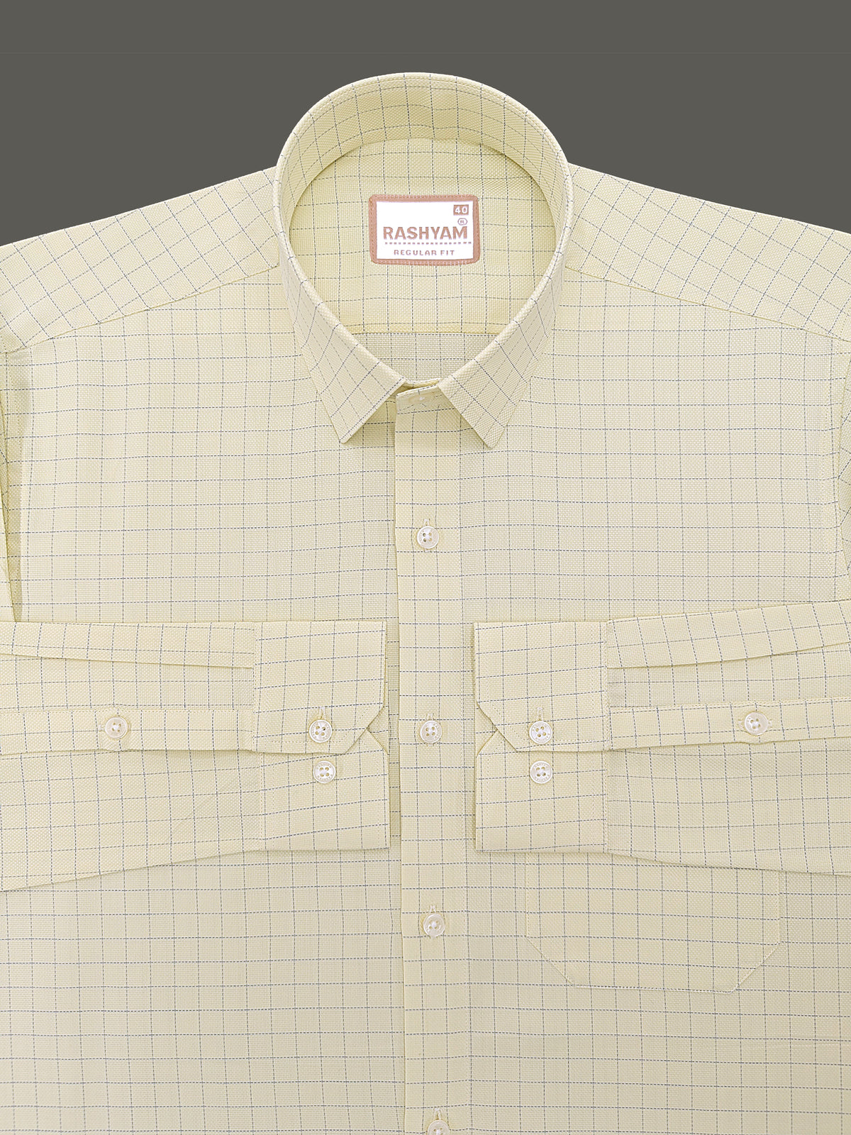 Premium Cotton Portelle Blue Checks On Lemon Yellow Formal Shirt