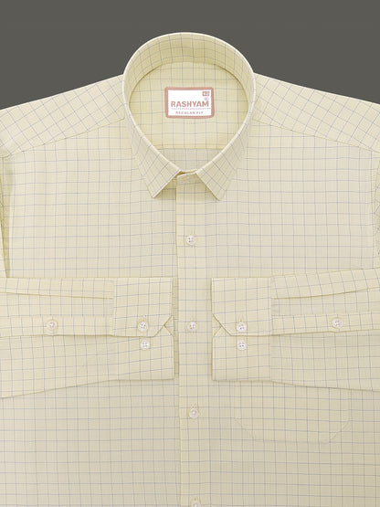 Premium Cotton Portelle Blue Checks On Lemon Yellow Formal Shirt