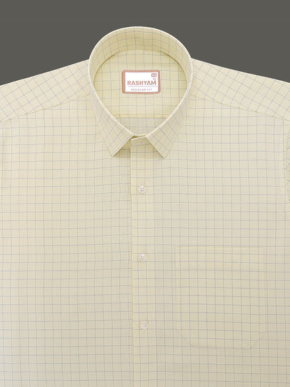 Premium Cotton Portelle Blue Checks On Lemon Yellow Formal Shirt